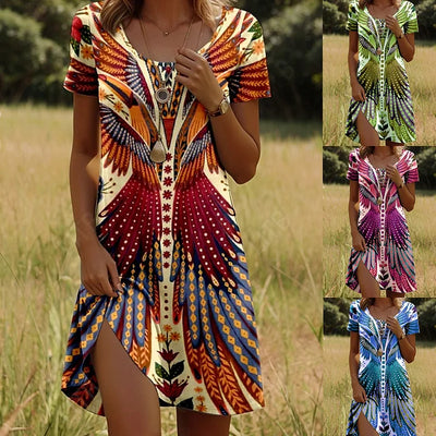 Tessalie | Zomerjurk met artistieke print