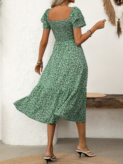Florine | Midi-jurk met bloemenprint en rucherand