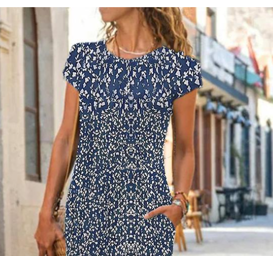 Noëlle | Maxi-jurk met ronde hals en fijne print