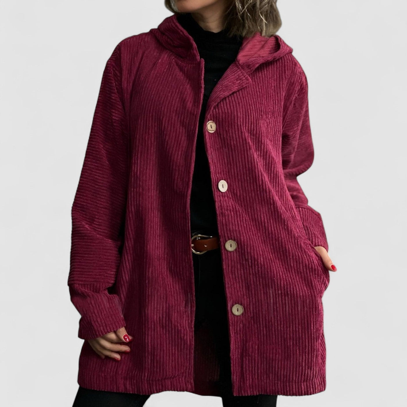 Elodie | Zachte corduroy jas met capuchon