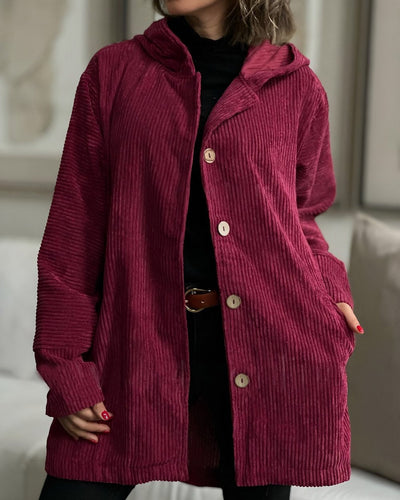Elodie | Zachte corduroy jas met capuchon