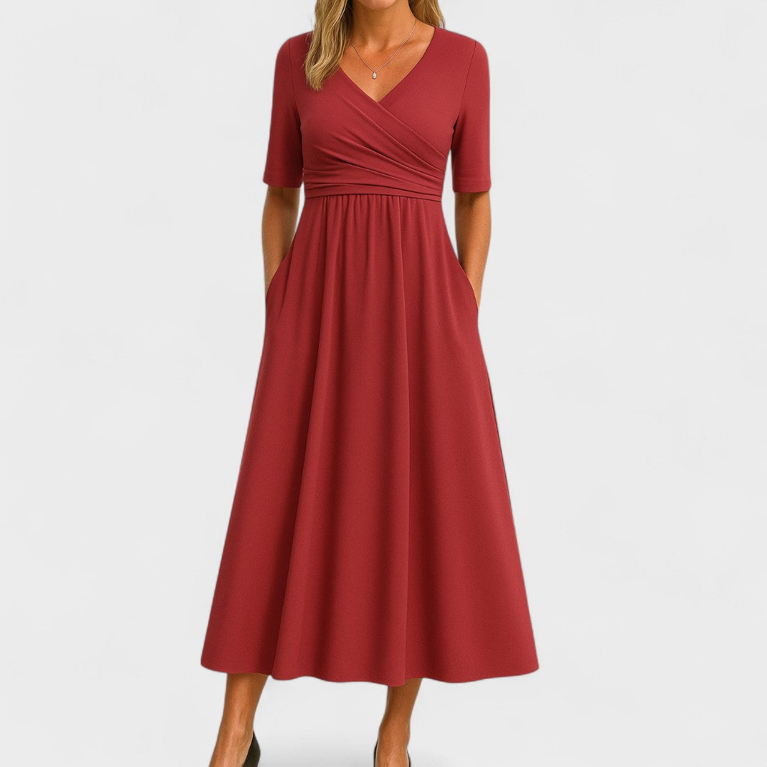 Odilia | Midi-jurk met flatterende taille en vloeiende lijn