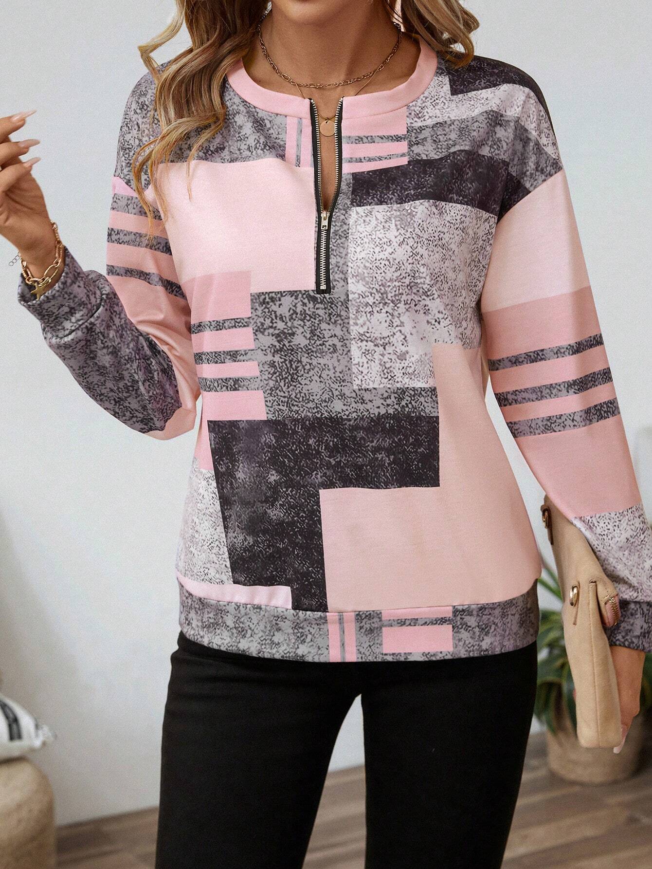 Marisa | Trui met grafische print en ritssluiting