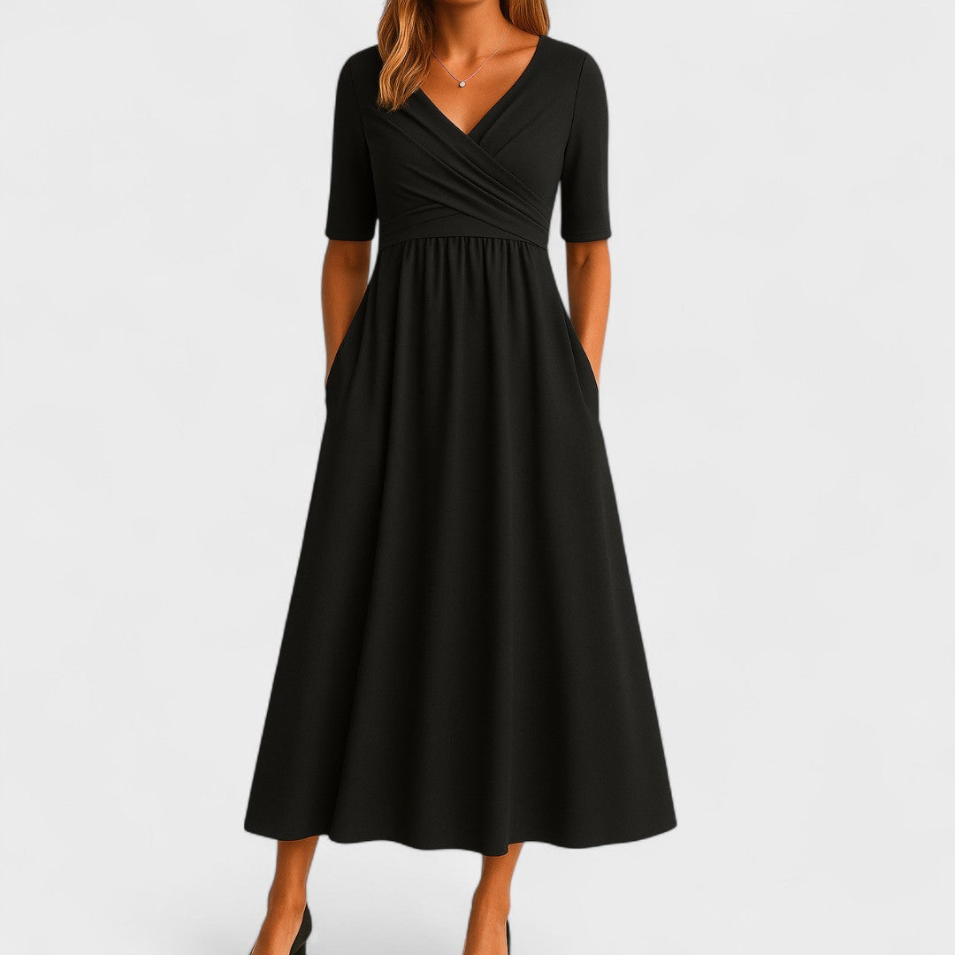 Odilia | Midi-jurk met flatterende taille en vloeiende lijn