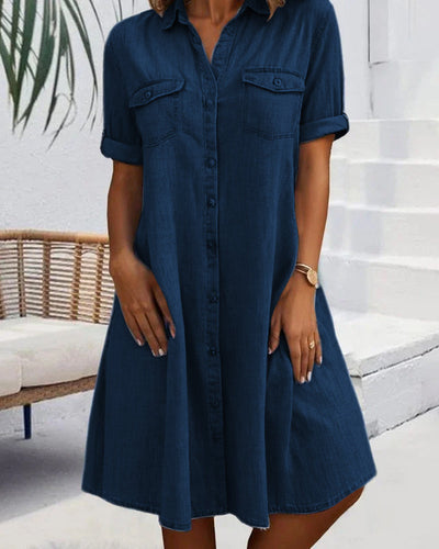 Élise | Midi Denim Jurk met Reversekraag
