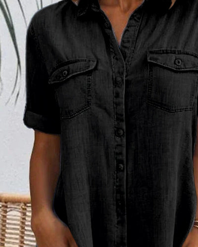 Élise | Midi Denim Jurk met Reversekraag