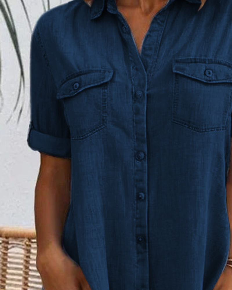 Élise | Midi Denim Jurk met Reversekraag