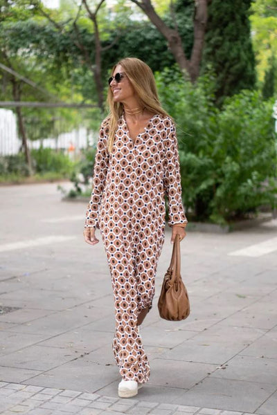 Geraldine - Vestido Elegante con Estampado Marrón