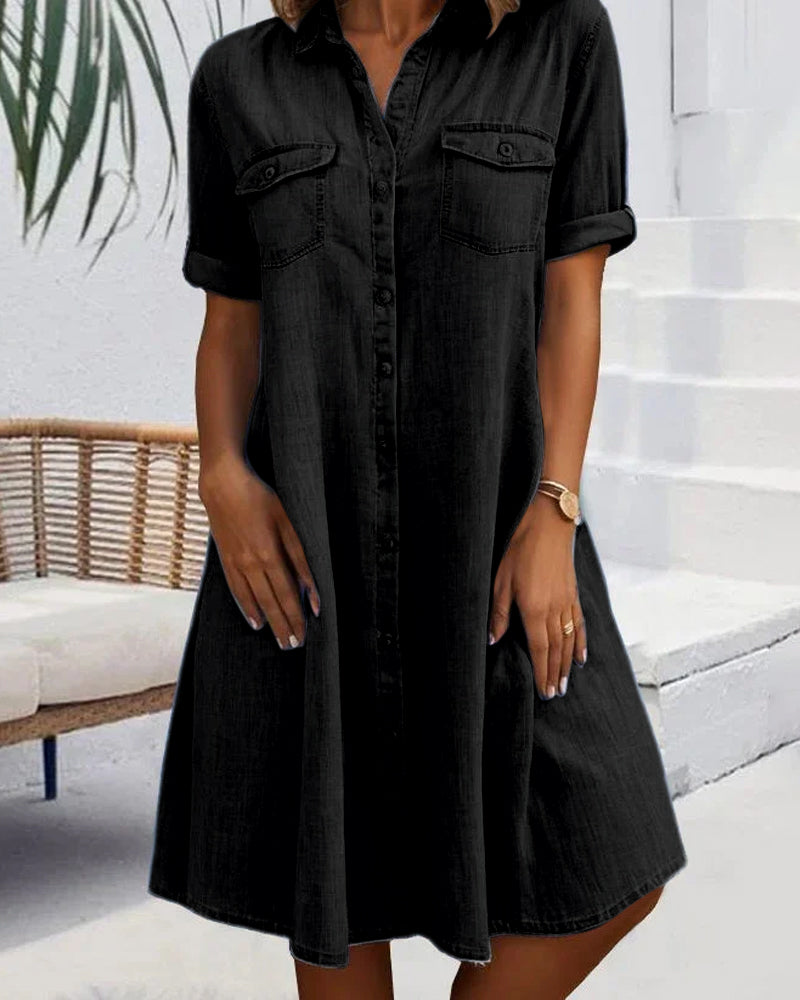 Élise | Midi Denim Jurk met Reversekraag