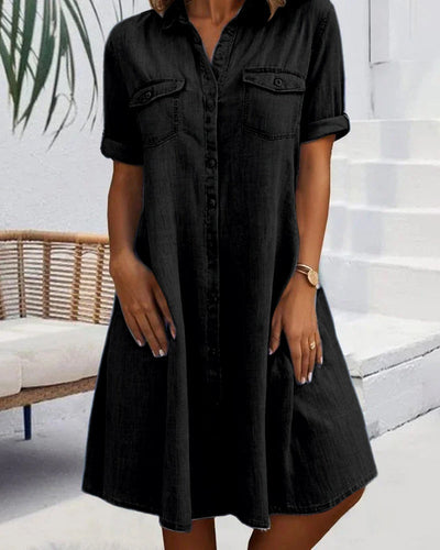 Élise | Midi Denim Jurk met Reversekraag