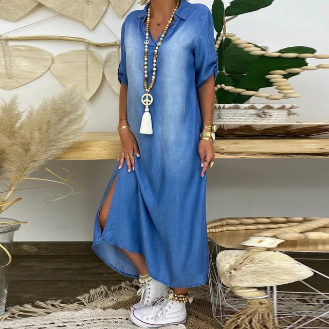 Sophie | Denim-look maxi jurk met split