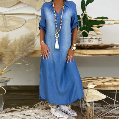 Sophie | Denim-look maxi jurk met split