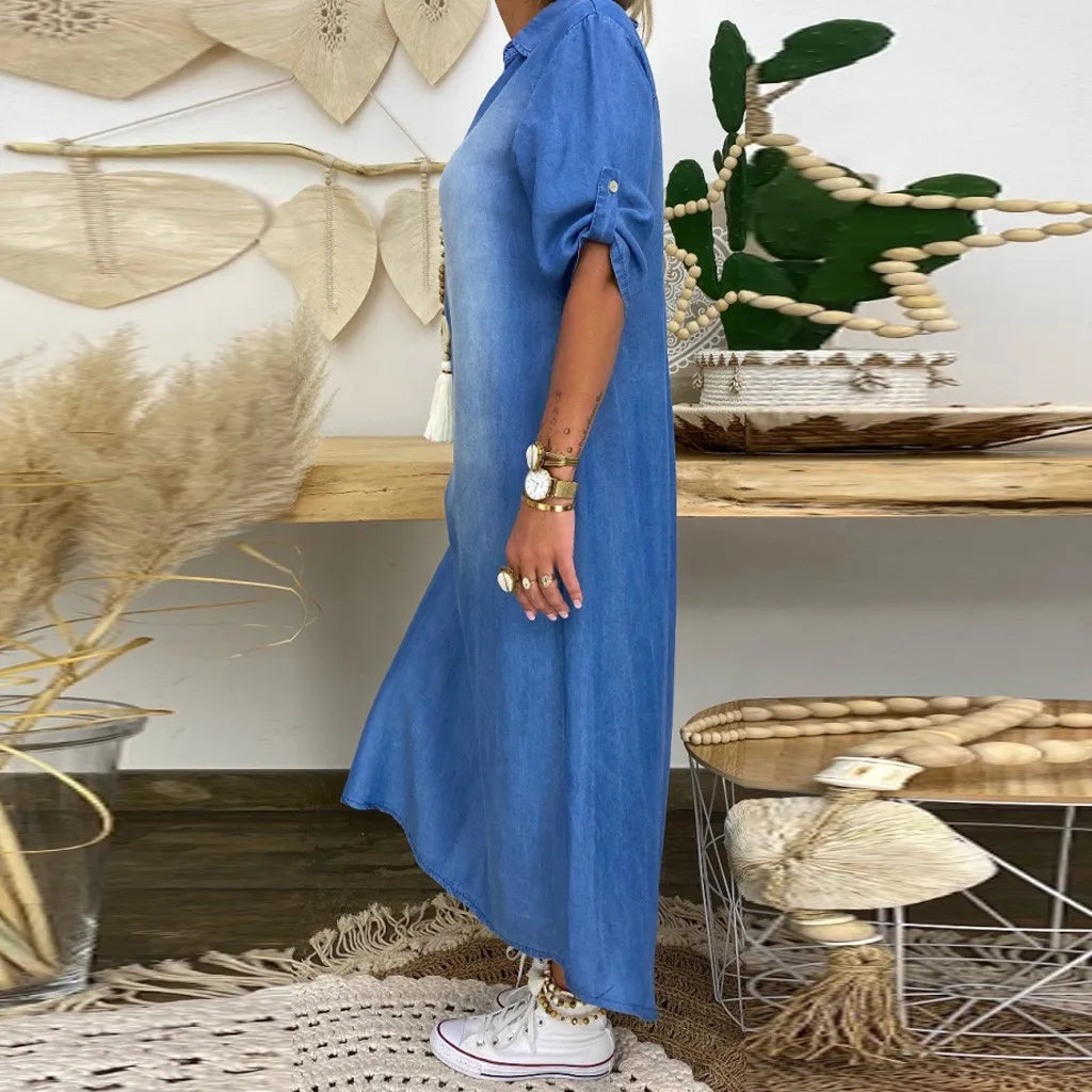 Sophie | Denim-look maxi jurk met split