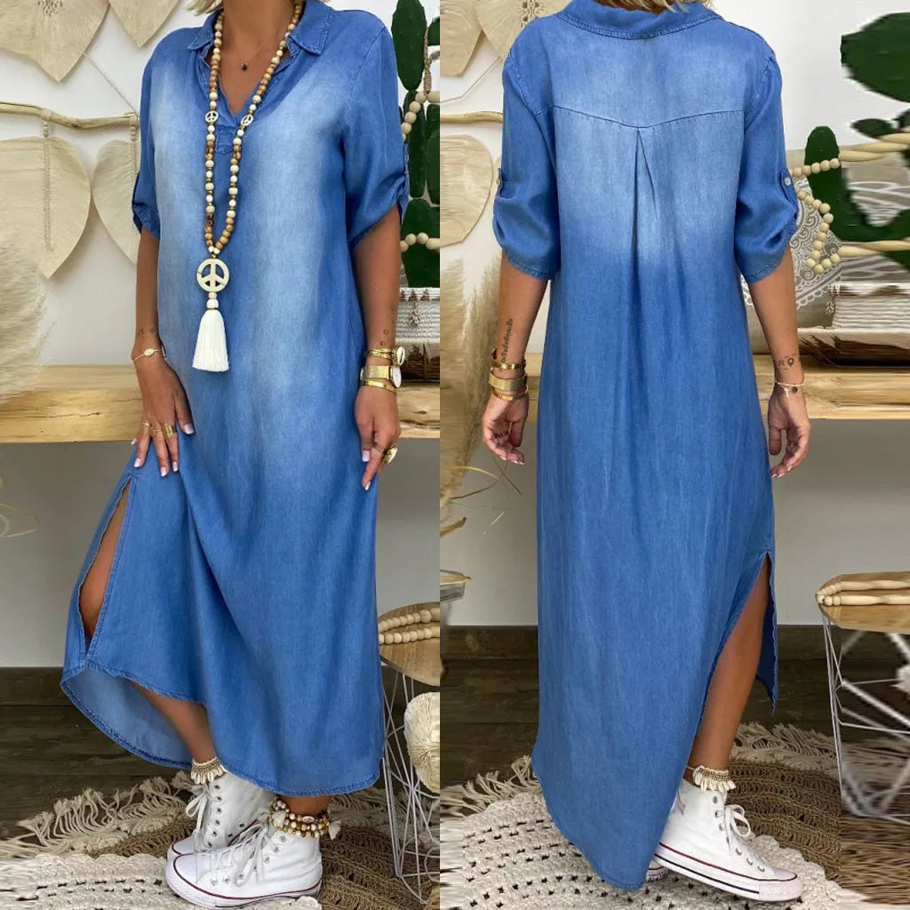 Sophie | Denim-look maxi jurk met split