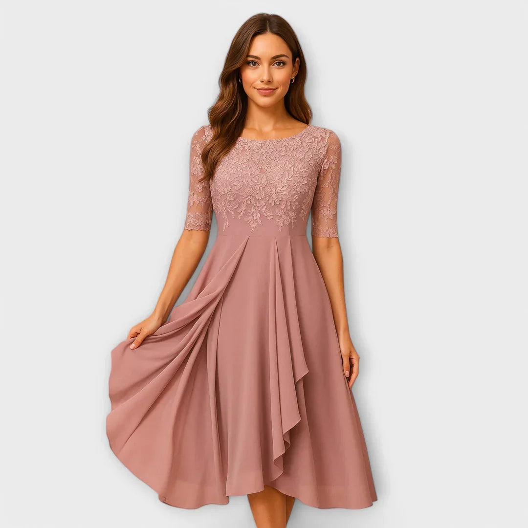 Annelies | Midi-jurk met kant en sierlijke details