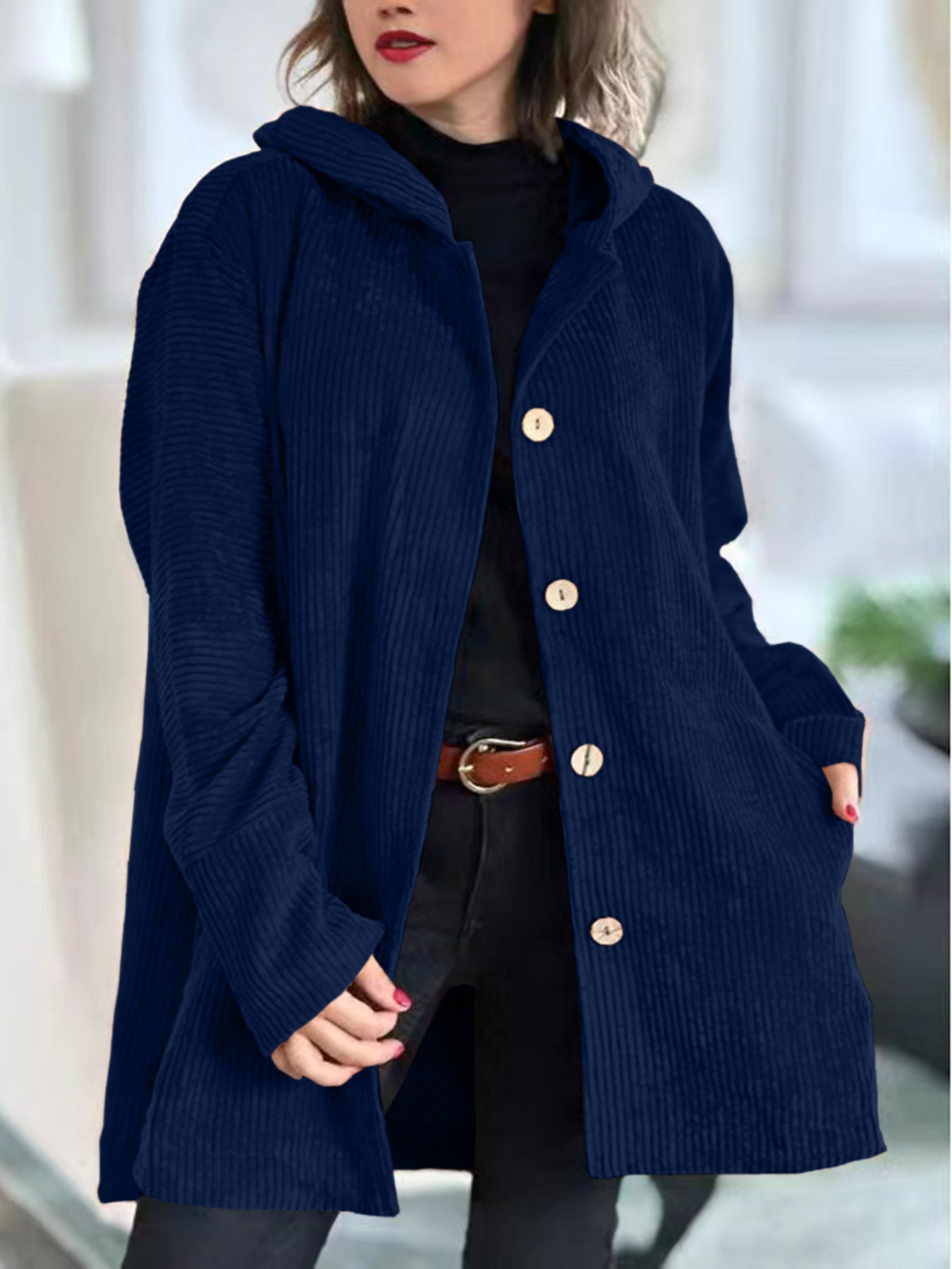 Elodie | Zachte corduroy jas met capuchon