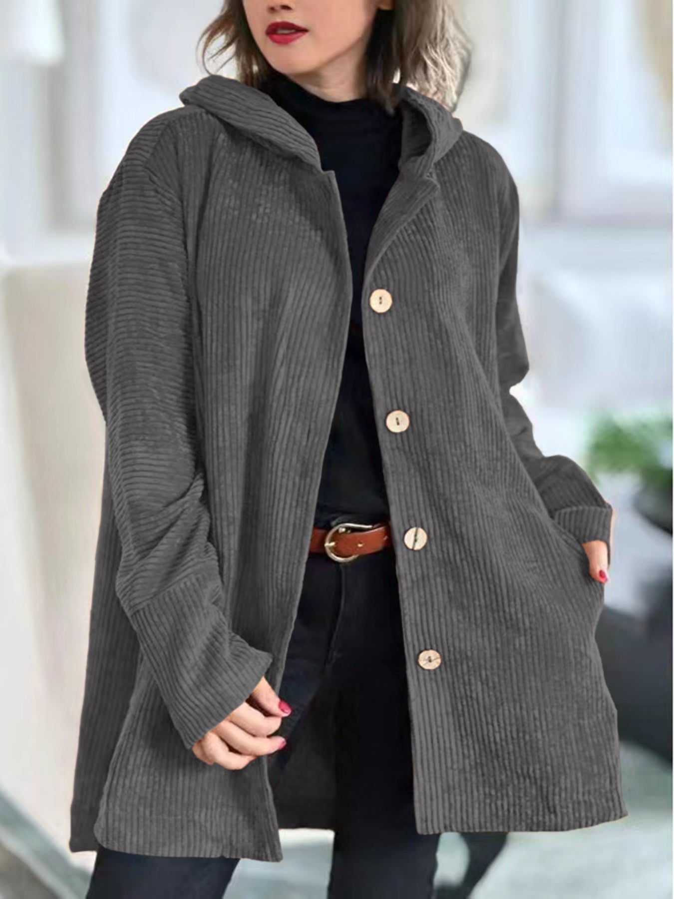 Elodie | Zachte corduroy jas met capuchon