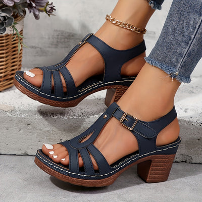 Eléna | Vintage Blokhak Sandalen met Cut-Out Design