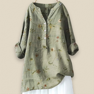 Camille | Bloemenblouse met luchtige pasvorm en mandarijnkraag