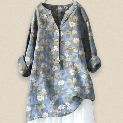 Camille | Bloemenblouse met luchtige pasvorm en mandarijnkraag