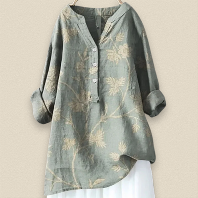 Camille | Bloemenblouse met luchtige pasvorm en mandarijnkraag