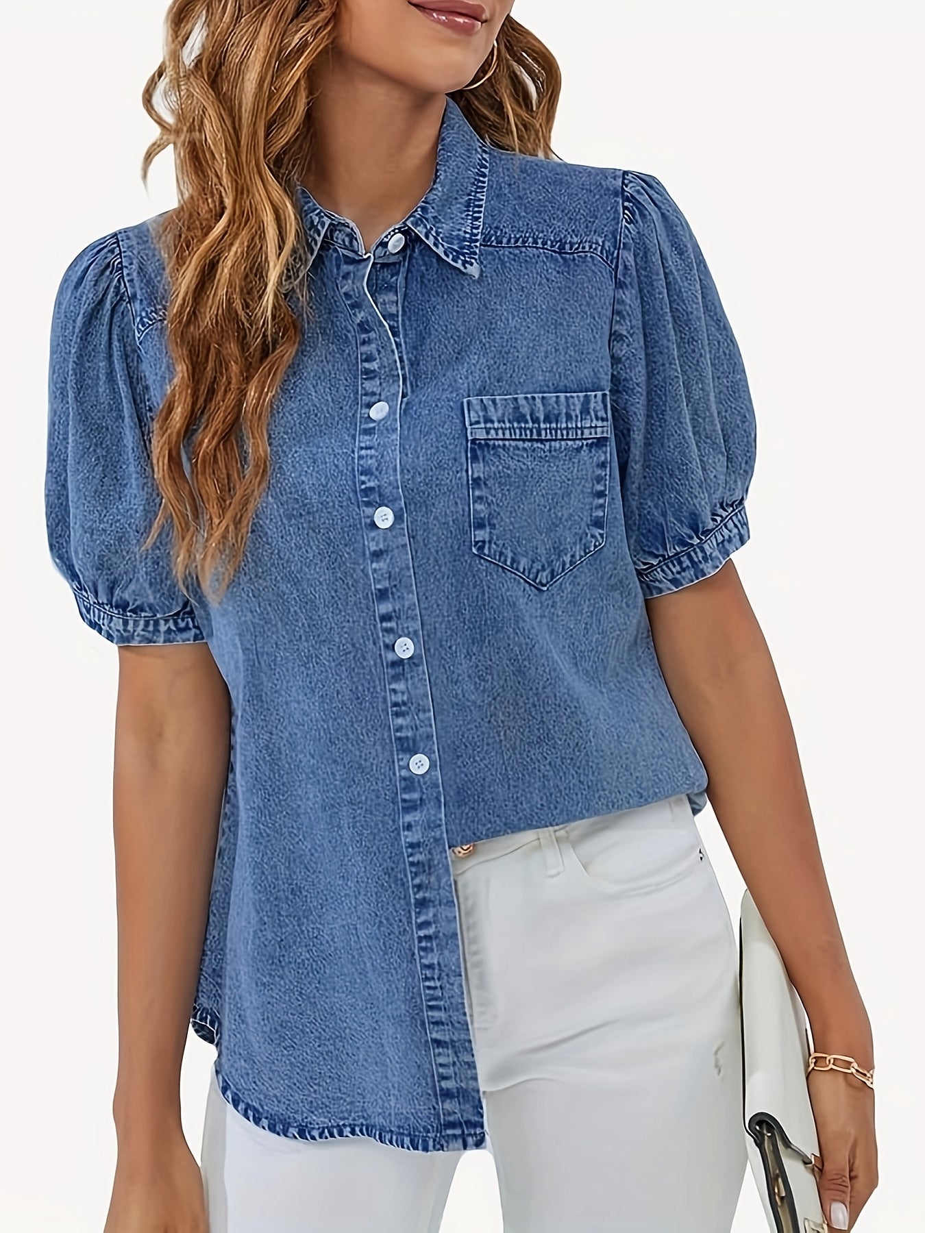 Elisa | Casual Denim Blouse met Ruffle Mouwen