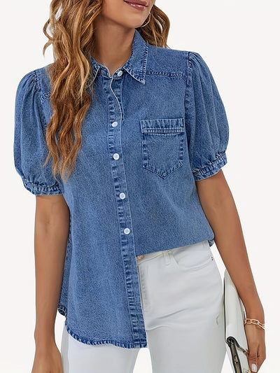 Elisa | Casual Denim Blouse met Ruffle Mouwen