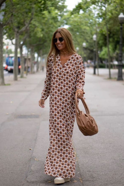 Geraldine - Vestido Elegante con Estampado Marrón
