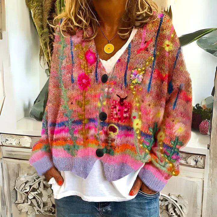 Clémence | Romantische top met multicolor print