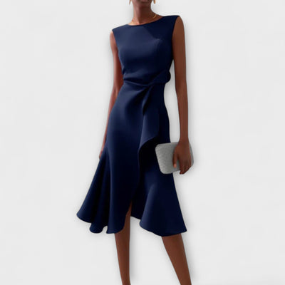 Ariane | Asymmetrische midi-jurk met elegante plooien