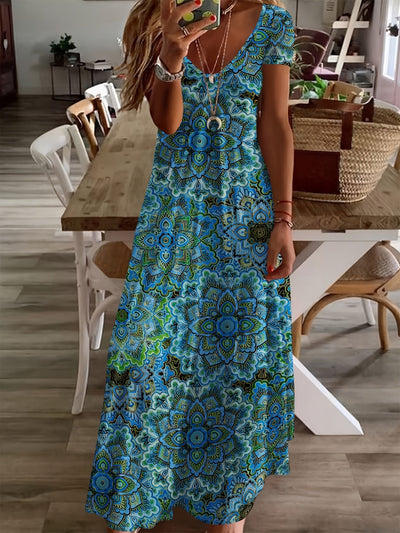 Isaline | Bohemian maxi-jurk met levendige bloemen en V-hals