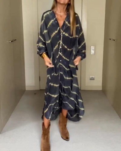 Josette | Boho-maxi jurk met diepe V-hals en vloeiende lijnen