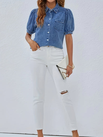 Elisa | Casual Denim Blouse met Ruffle Mouwen