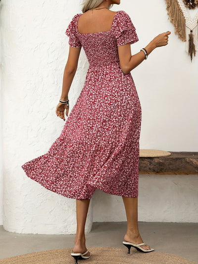 Florine | Midi-jurk met bloemenprint en rucherand