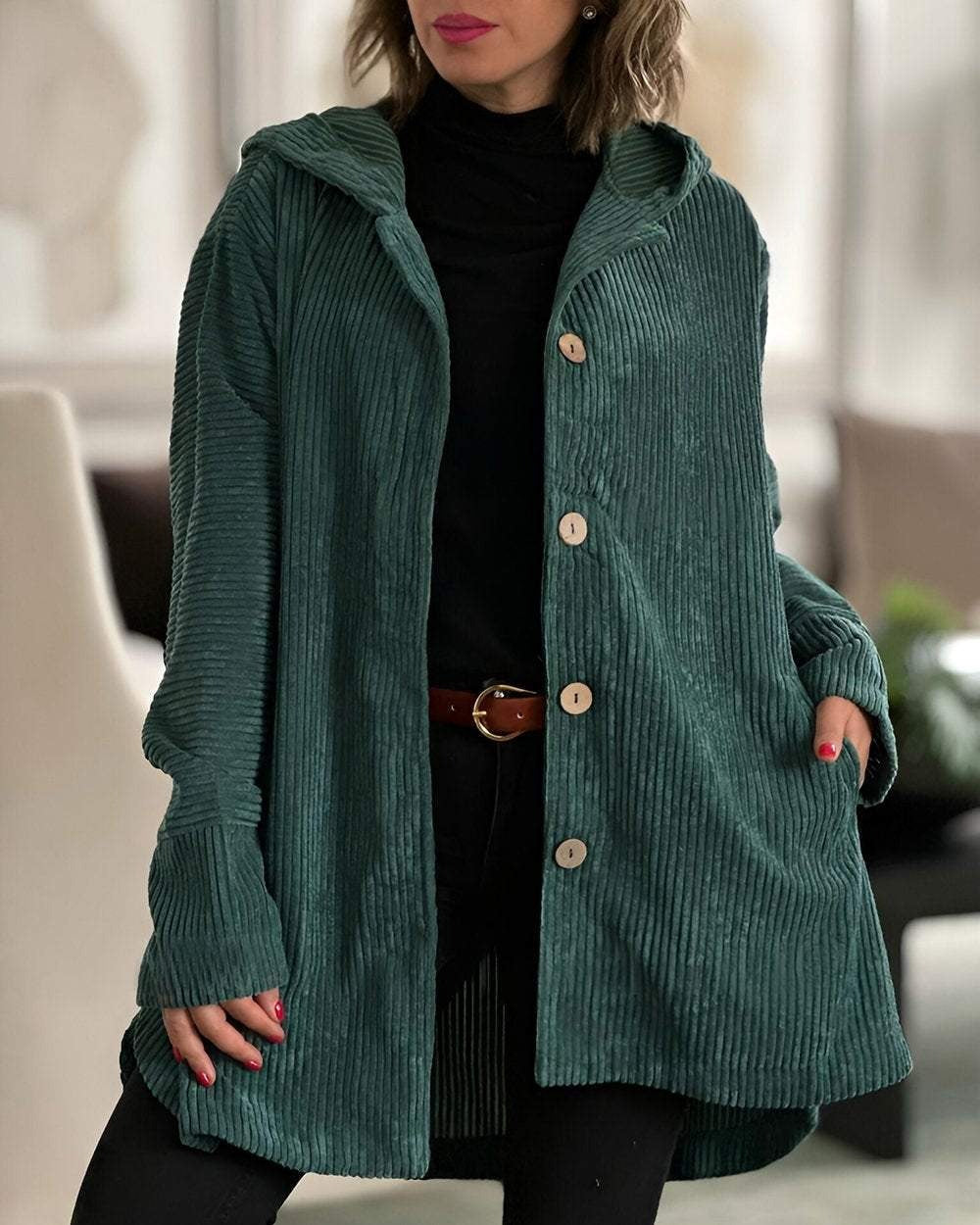 Elodie | Zachte corduroy jas met capuchon