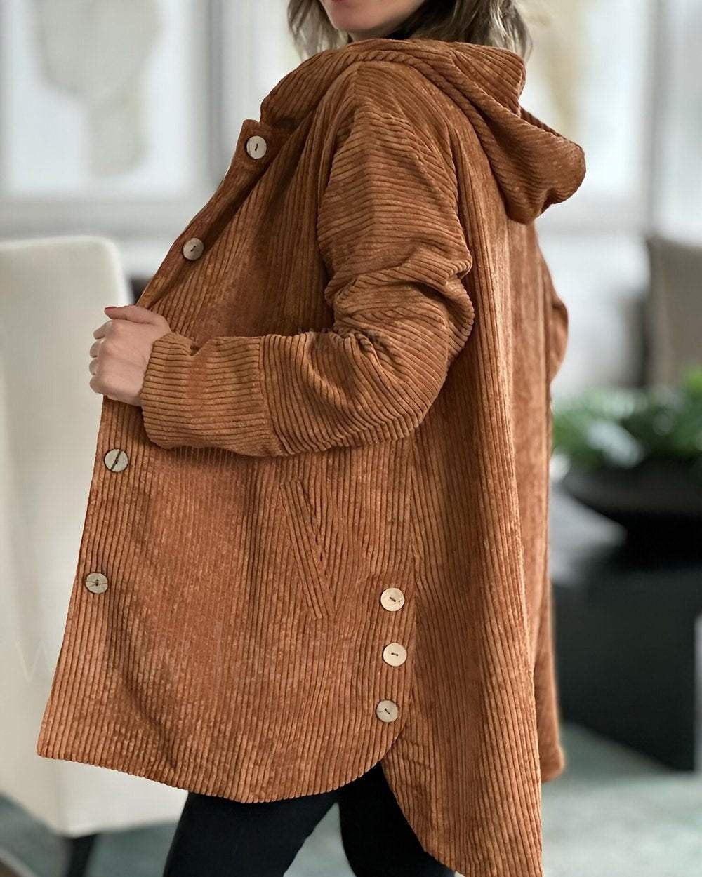 Elodie | Zachte corduroy jas met capuchon