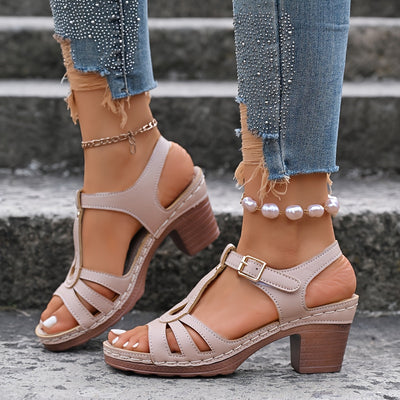 Eléna | Vintage Blokhak Sandalen met Cut-Out Design