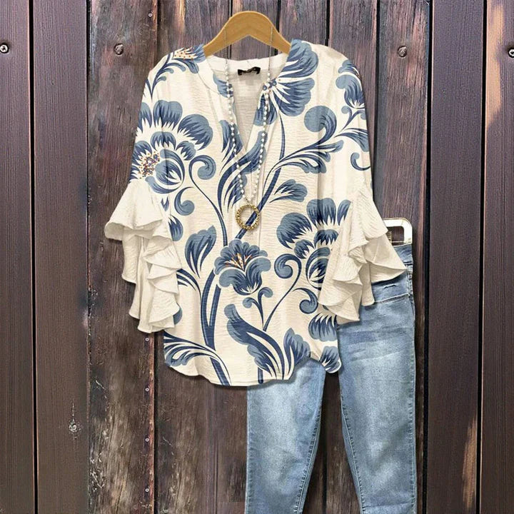 Odette | Bloemenblouse met volantmouwen