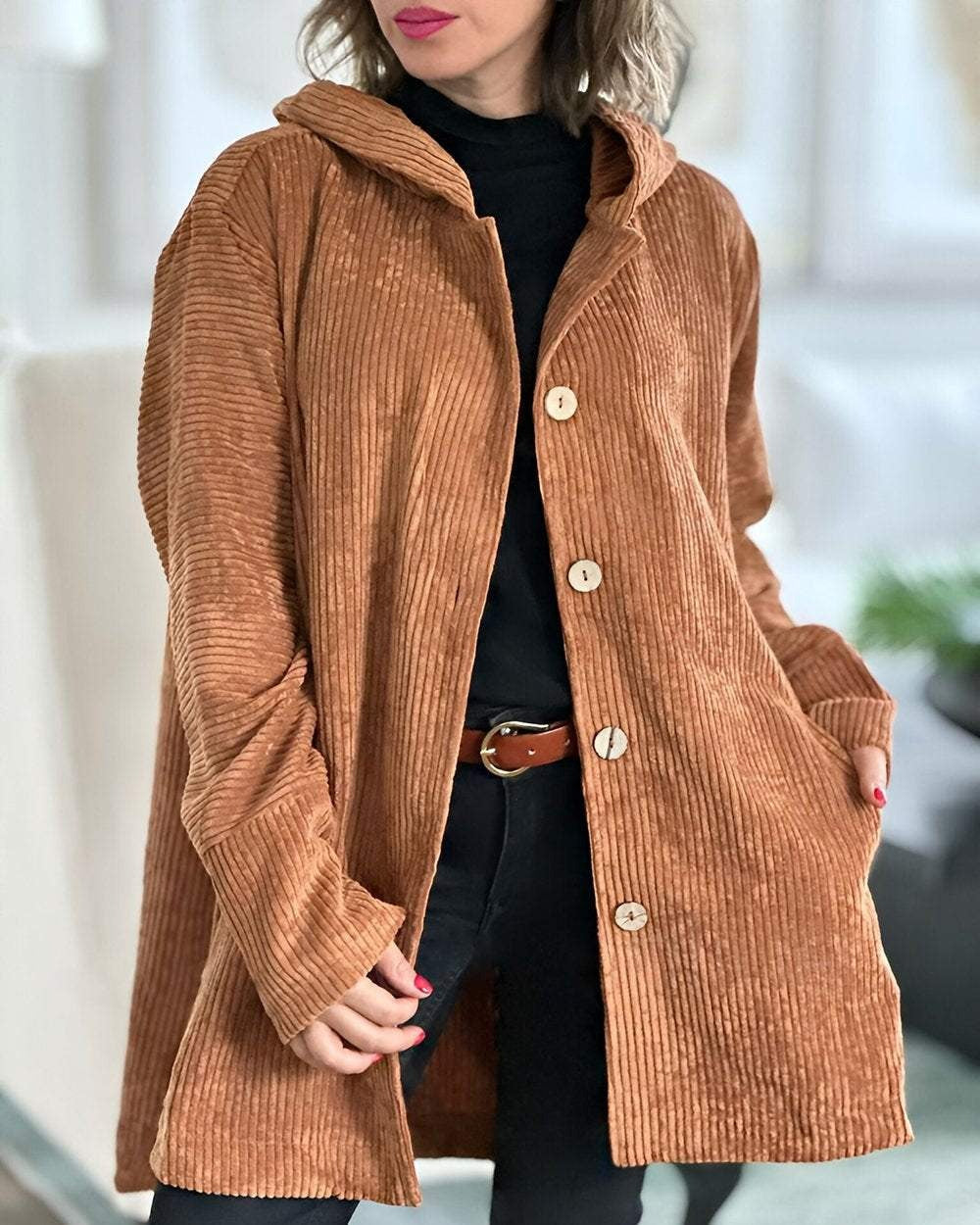 Elodie | Zachte corduroy jas met capuchon