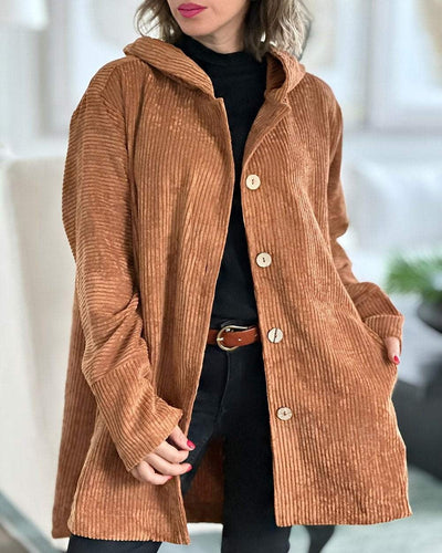Elodie | Zachte corduroy jas met capuchon
