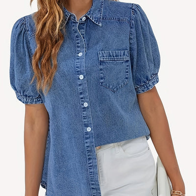 Elisa | Casual Denim Blouse met Ruffle Mouwen