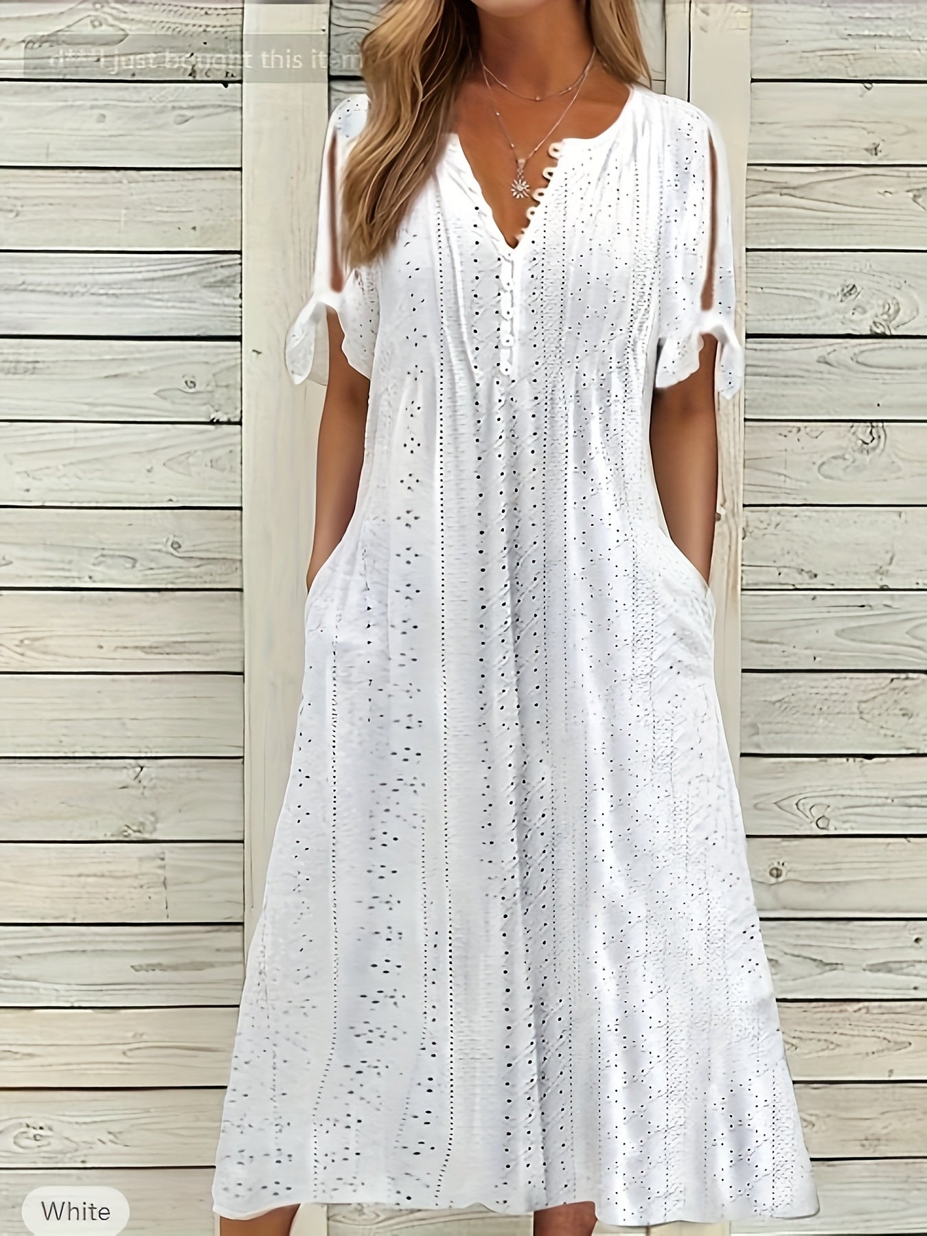 Odette | Geplooide Midi Jurk met V-Hals & Losse Pasvorm