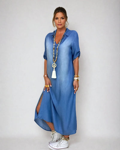 Sophie | Denim-look maxi jurk met split