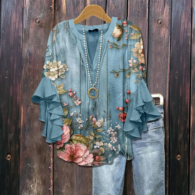 Odette | Bloemenblouse met volantmouwen