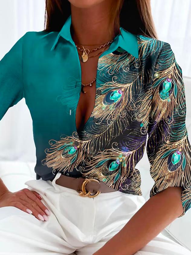 Clémence | Dreamy Shirt met Pauwenveerprint