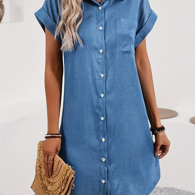 Ylva | Elegante Blauwe Lentejurk met Korte Mouwen