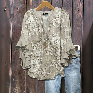 Odette | Bloemenblouse met volantmouwen
