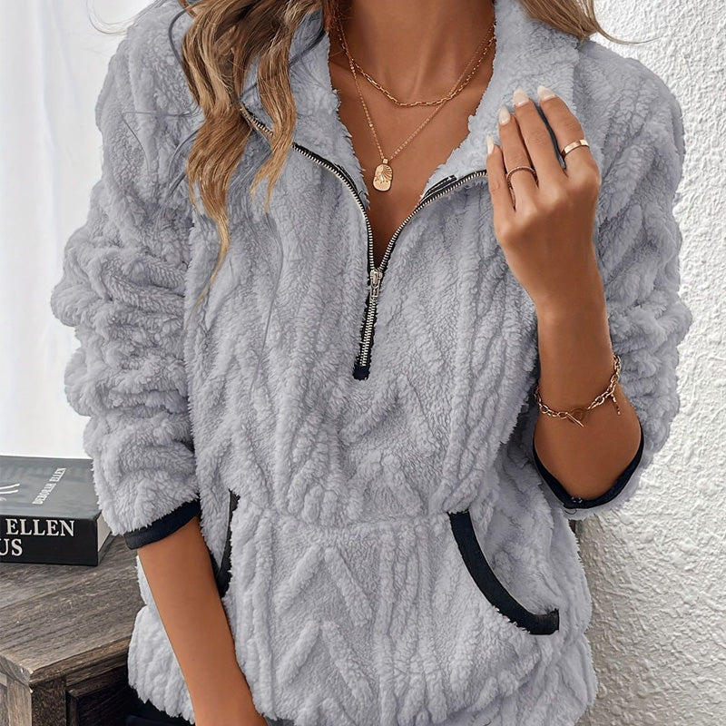 Briella | Fuzzy Sweatshirt met halve rits en zakken