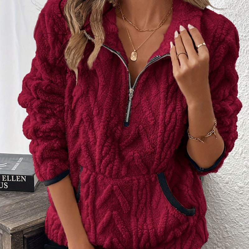 Briella | Fuzzy Sweatshirt met halve rits en zakken