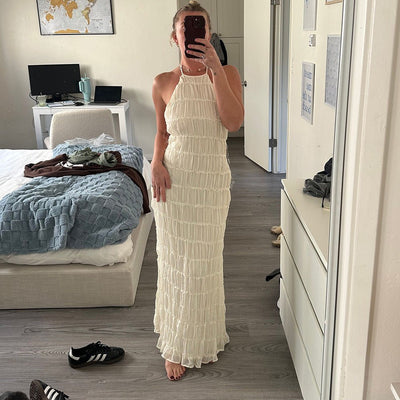 Caroline | Getextureerde Haltermaxi-jurk